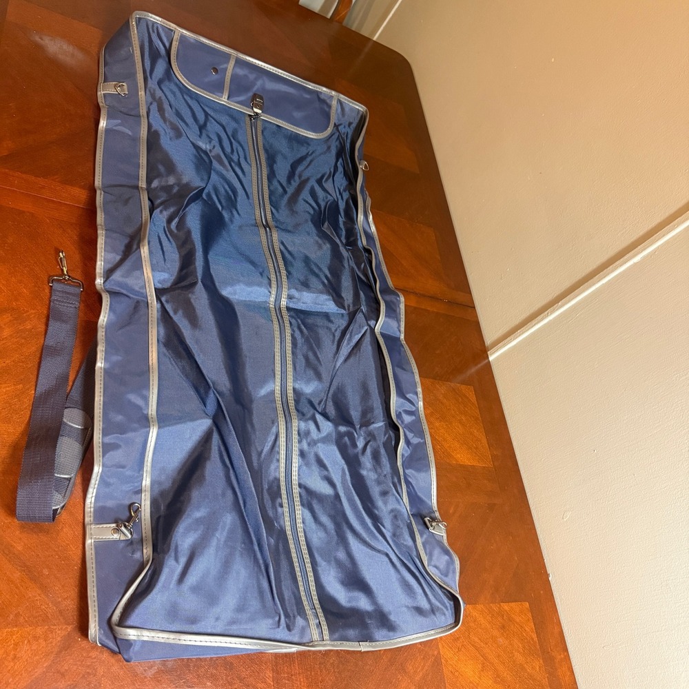 vtg Palo Navy Blue Nylon Garment Bag Travel Suit Carrier Shoulder Strap & Keys